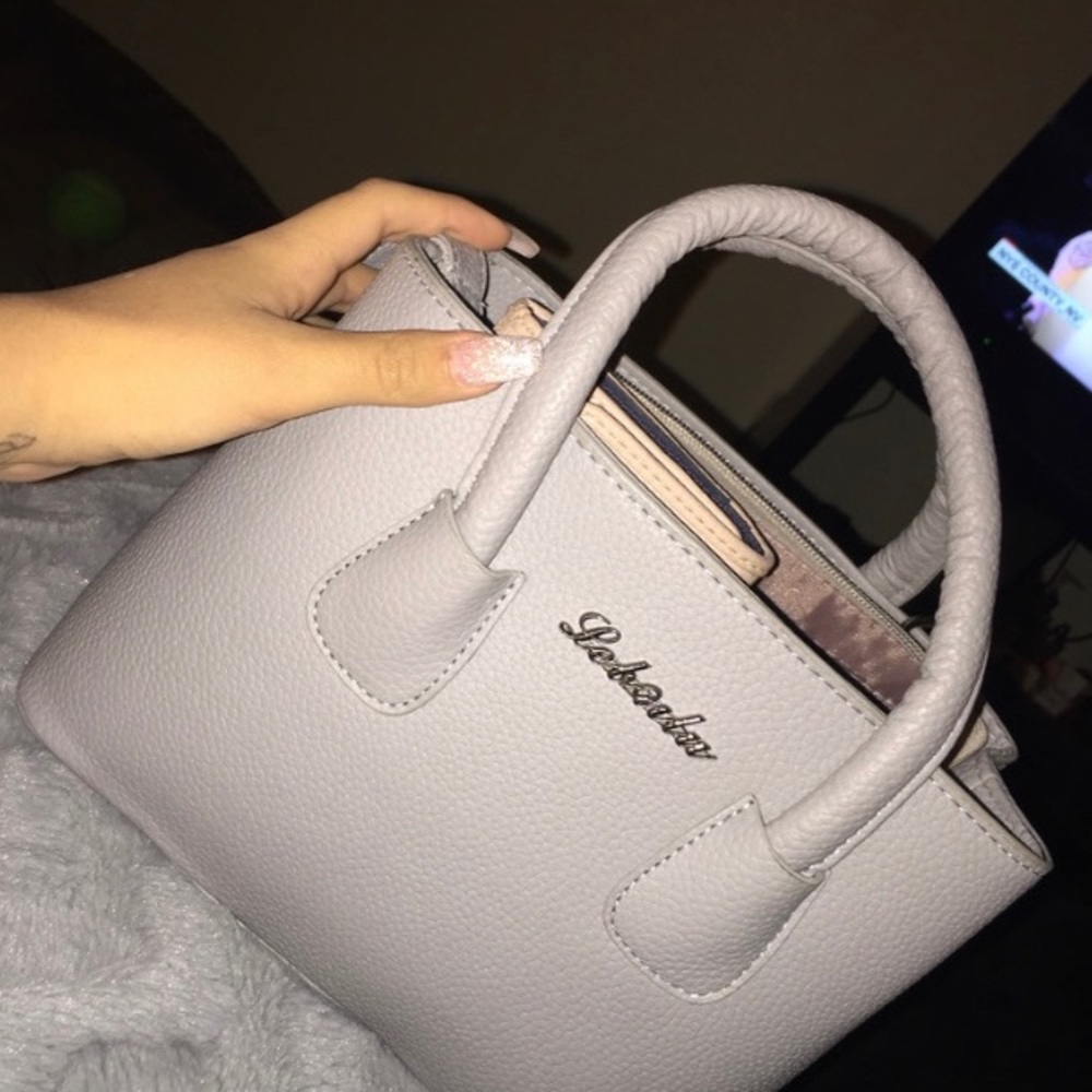 Adorable Grey Handbag with teddy bear keychain